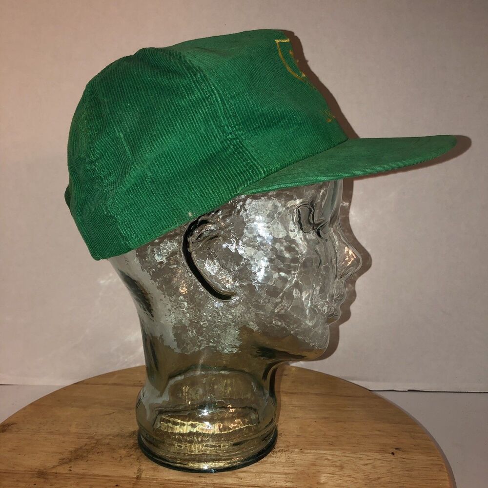Vintage BP OIL Lima Ohio 80s USA Green Corduroy Hat Cap Snapback Gold Stitching - Picture 5 of 12